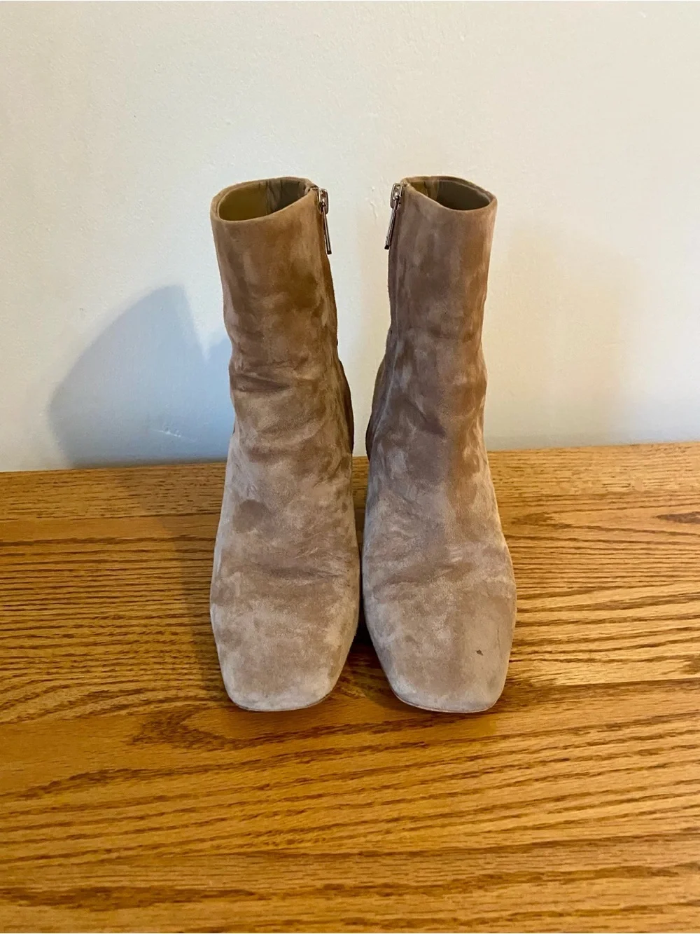 Sam Edelman Taupe tan CODIE 7 W Wide Suede Block Heel Booties soft chunk square